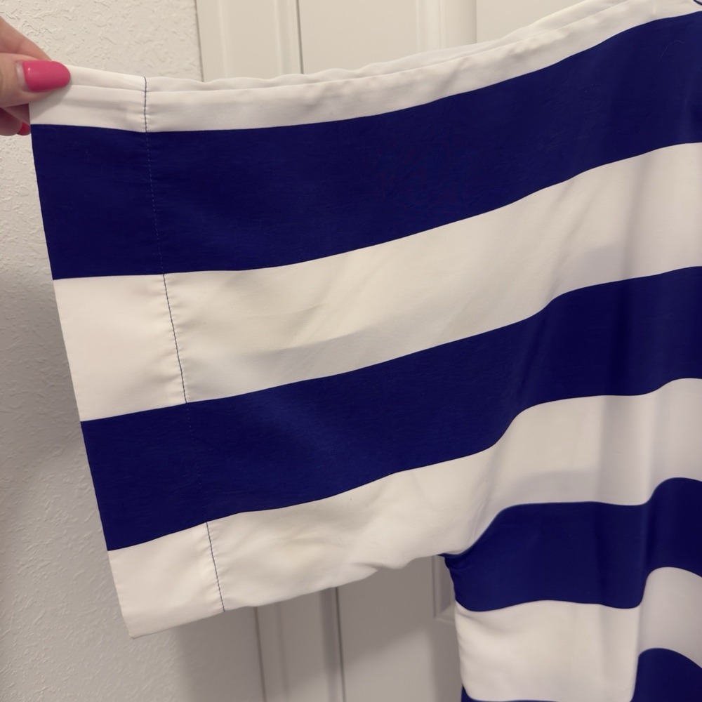 Chicos Women's White Royal Blue Thick Stripe Blouse Size 1‎ - Picture 4 of 6